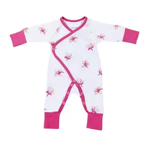 Plumeria Bamboo Newborn Coverall - Front closure and side snaps for less irritation between the umbilical cord and clothing