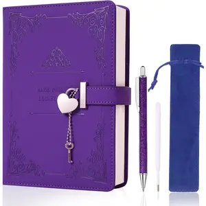 Heart-Shaped Lock diary with pen,A5 Size Soft PU Leather Locking Journal Personal Planner Writing Notebook  Notebook  for Adults,,Writers girls&women.(Purple).