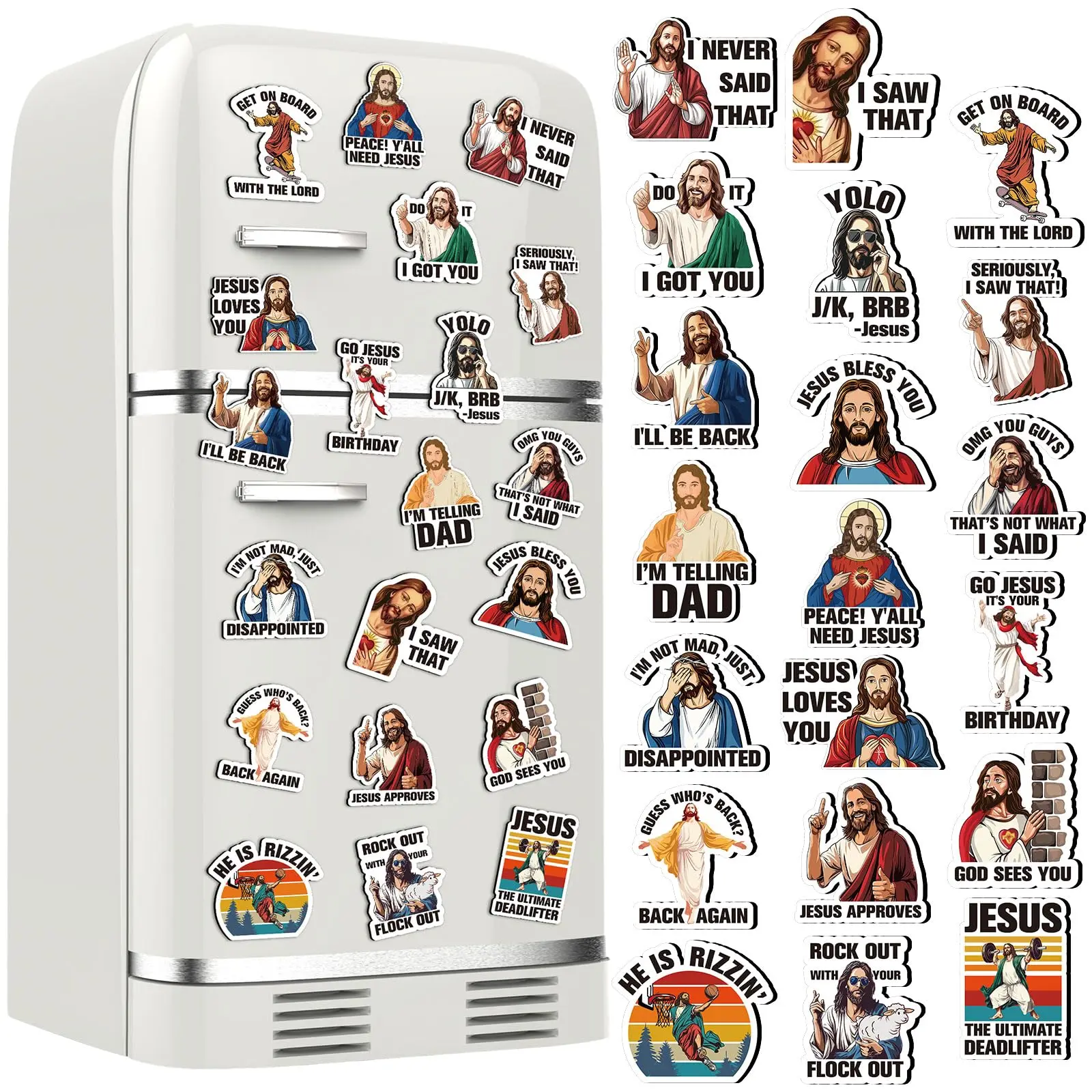 8/10/20/30Pcs Jesus I Saw That Fridge Magnets Srticker Funny Refrigerator Magnetic Christian Fridge Magnets Gift for Jesus Lovers Creative Home  Kitchen Office Whiteboard Decoration