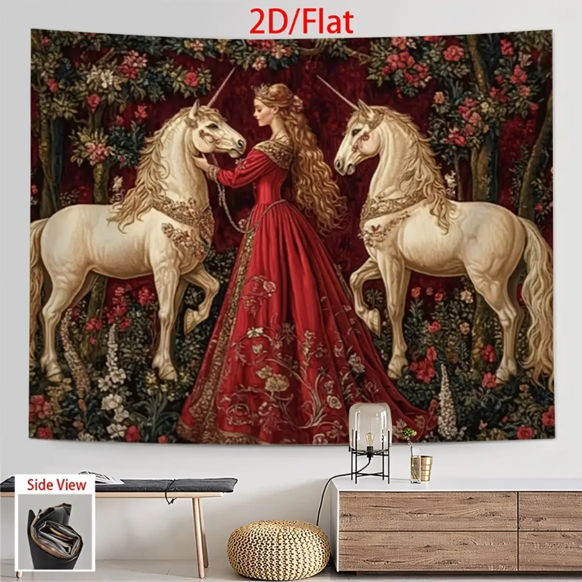 2D Flat, 1pc Medieval-Inspired Unicorn and Lady Tapestry - 2D/Flat Wall Hanging for Home Decor, Father's Day, Mother's Day, Birthday, and Festival Background Decoration, Unicorn Room Decor,family,dormitory