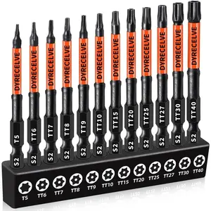 12-Pack Impact Security Torx Bit Set (T5-T40) 3-Inch Long, S2 Steel, Professional Tamper Proof Star Bits Set, with 1/4" Hex Shank, Magnetic & High Torque for Automotive/Electronics/DIY
