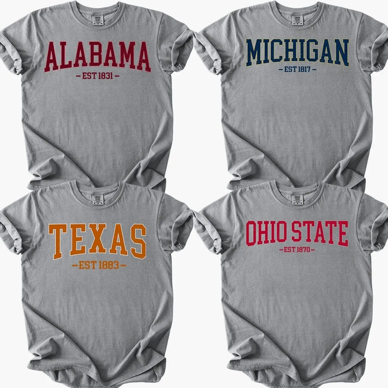Comfort Colors Grey Vintage Distressed Varsity State Shirt, Unisex Graphic Tee Athletic Style Casual Outfit for Students, Gift for Friends on Back to School