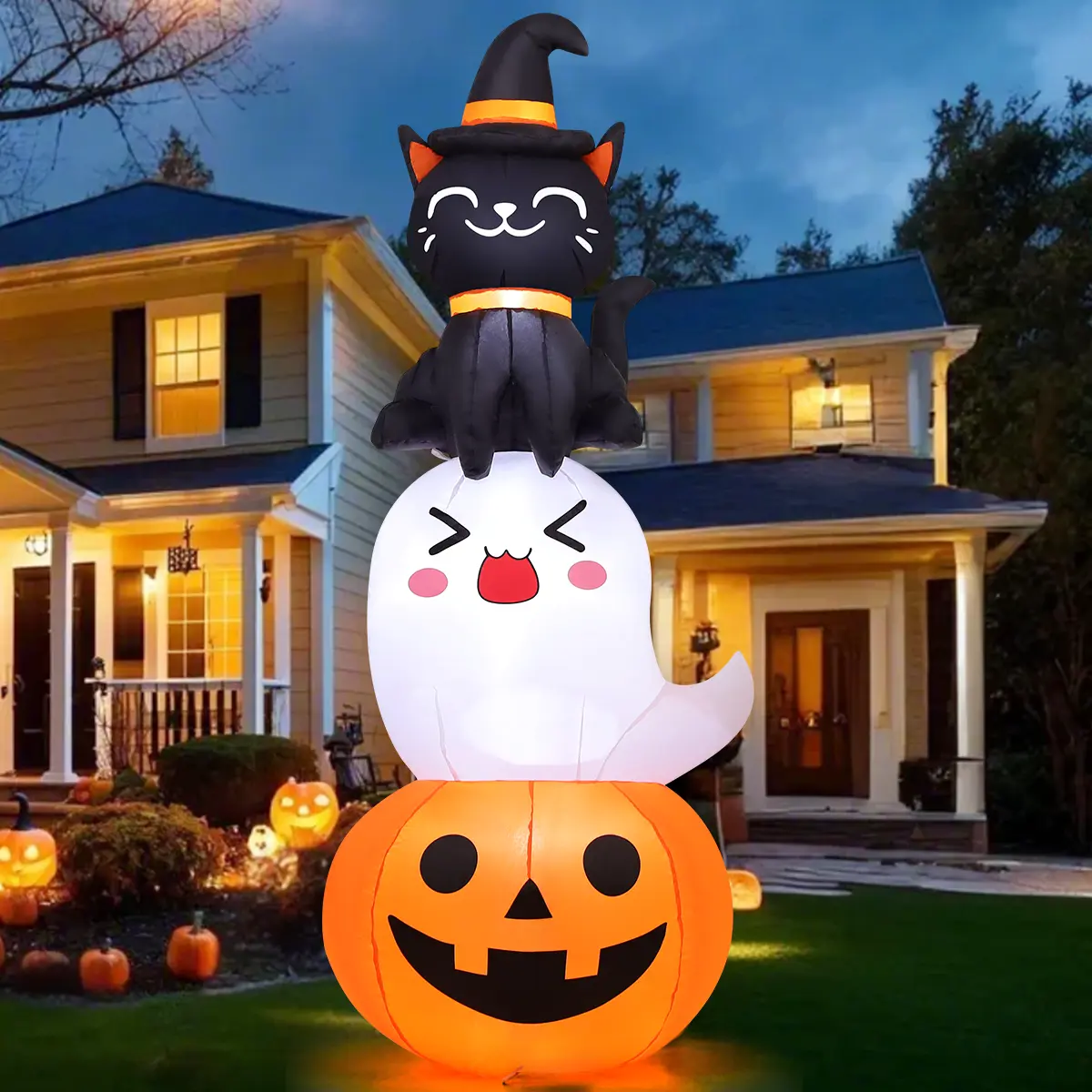 COMIN 6 FT Halloween Inflatables Pumpkin Ghost Cat Combo Outdoor Decorations Blow Up Yard with Built-in LEDs for Indoor Party Garden Lawn Decor Visit the COMIN Store