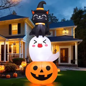 COMIN 6 FT Halloween Inflatables Pumpkin Ghost Cat Combo Outdoor Decorations Blow Up Yard with Built-in LEDs for Indoor Party Garden Lawn Decor Visit the COMIN Store