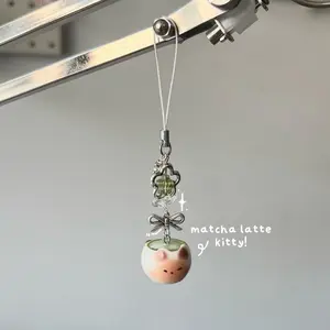 matcha kitty cat green tea heisei retro dtdeco juminocore japanese matcha phone / bag charm <3