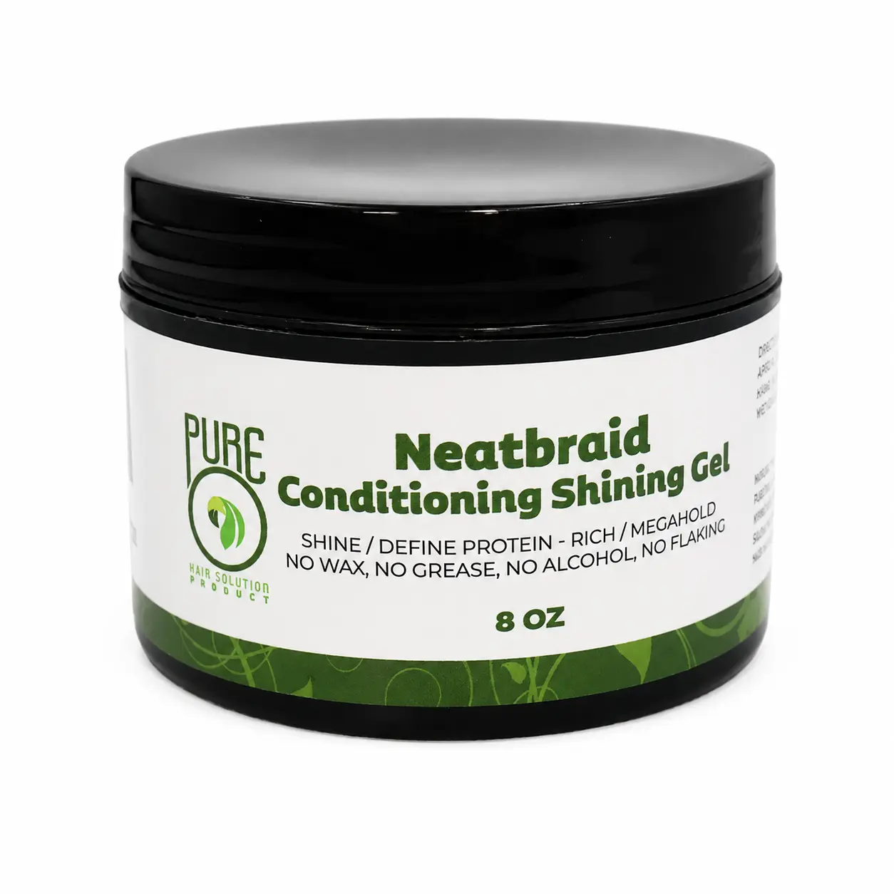 Pure O Natural Neatbraid Conditioning Shining Gel, 8 oz, Strong Hold Braiding and Edge Control Gel for Smooth Parts, Defined Styles and Long-Lasting Shine