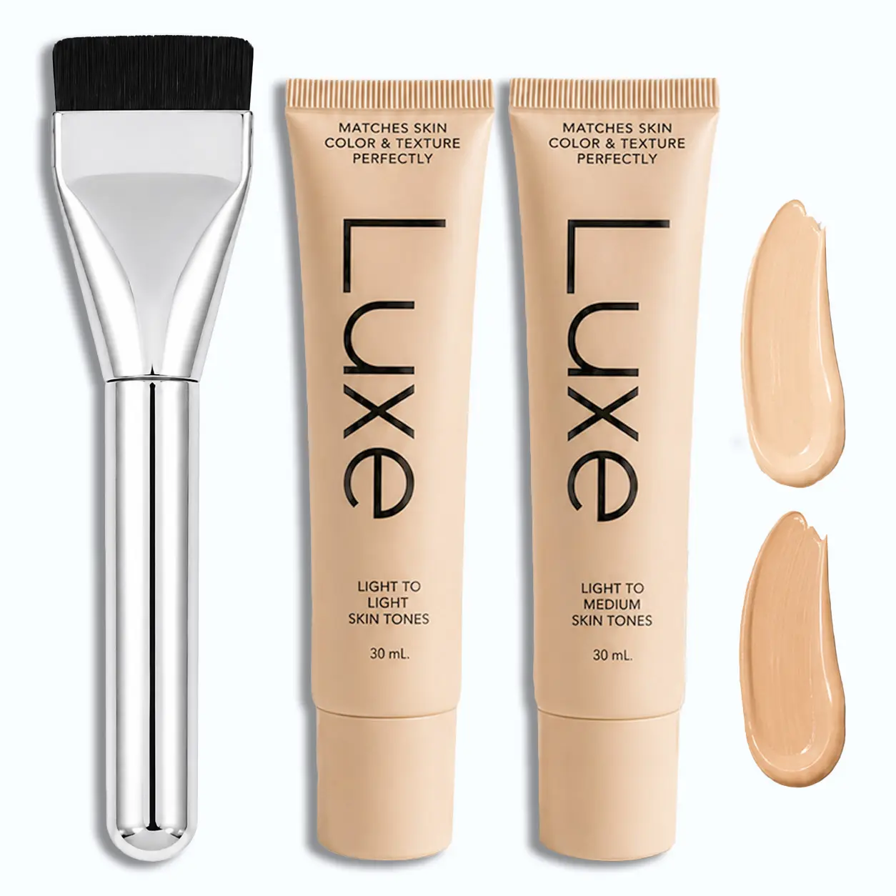 Color Changing Foundation & Flat Top Brush Set, 30ml Adaptive Shade Face Makeup with Buildable Coverage, Lightweight Natural Dewy Finish, Smooth Even Blending
