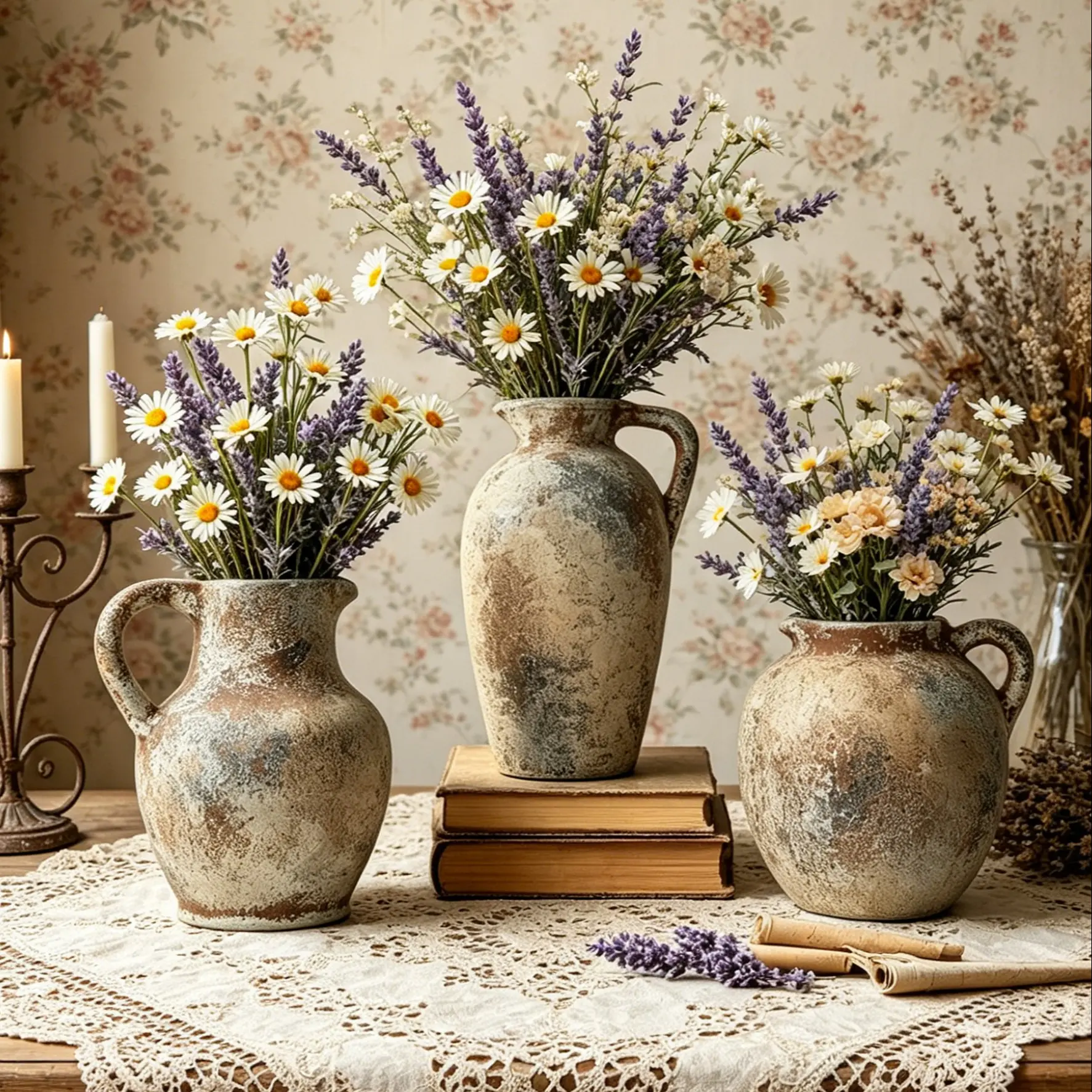 French Country Vintage Ceramic Vase, Retro Floral Arrangement Decor, Home Room Desktop Accent, Antique Pot Tableware, Wedding Decoration, Decorative Vase