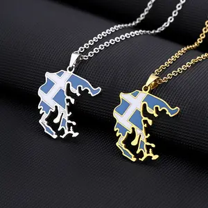 Greek map and flag necklace Unisex Couple jewelry Ethnic accessories Souvenirs