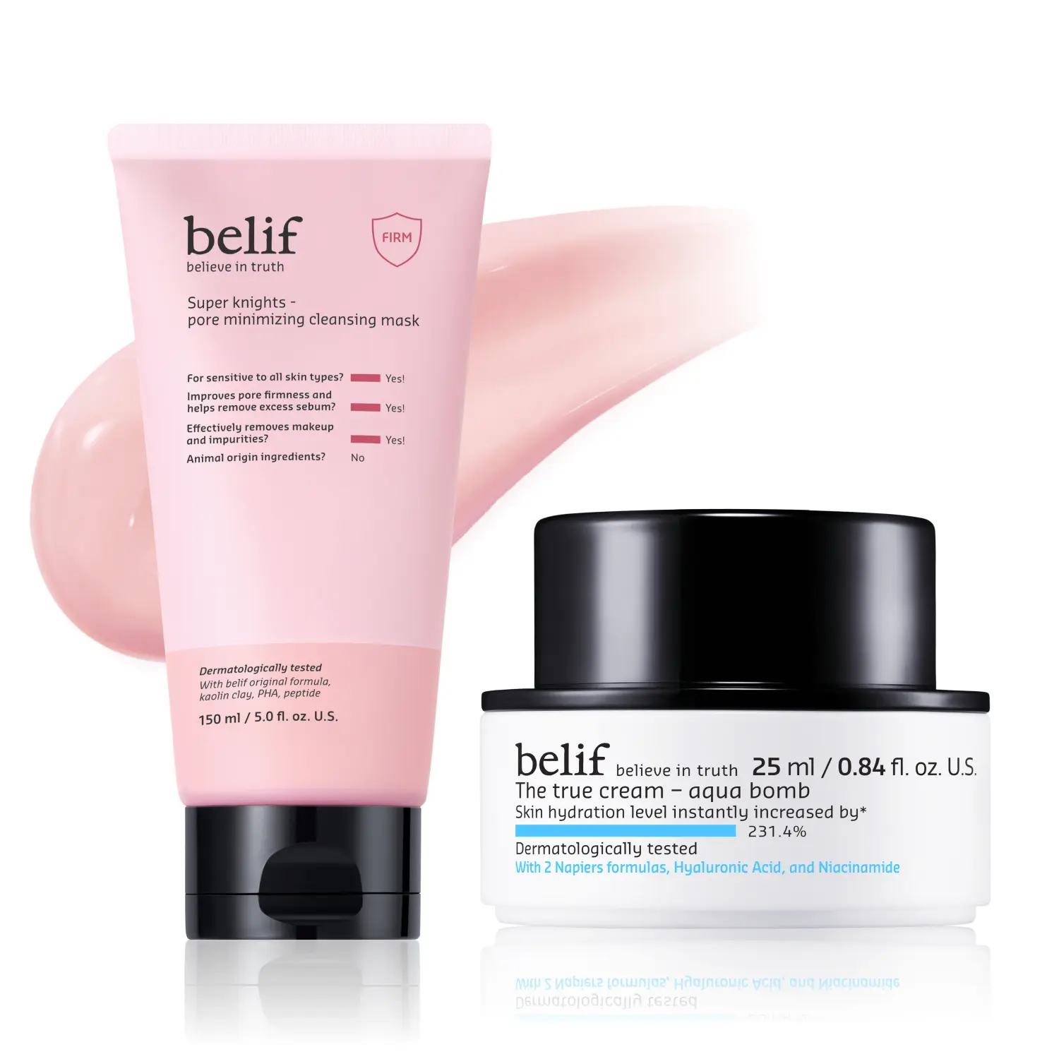 belif Skin Fix Duo - Aqua Bomb x Super Knights Color Cleansing Mask, Choose Your Targeted Skincare: Pores, Glow & Soothing Gel Hydrate