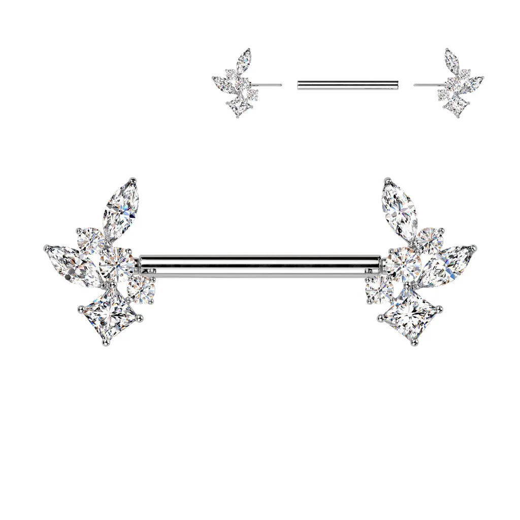 CZ Cluster Threadless Nipple Barbell – 14G Surgical Steel