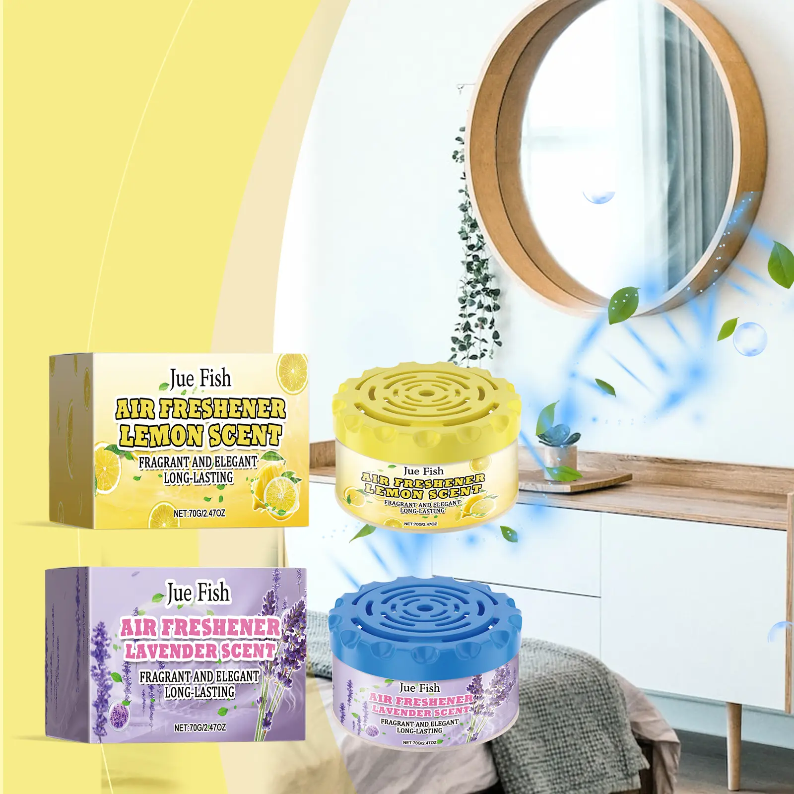 Air Freshener (Lemon Scent) Long-Lasting Indoor Freshener for Living Room, Bedroom, and Bathroom, Deodorizes and Removes Odors
