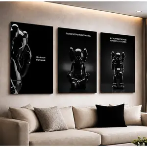 3Pcs KAWS Inspired Black Canvas Prints | Hypebeast Street Wall Art Decor Minimalist KAWS Canvas Poster Set Trendy Hypebeast Room Decoration
