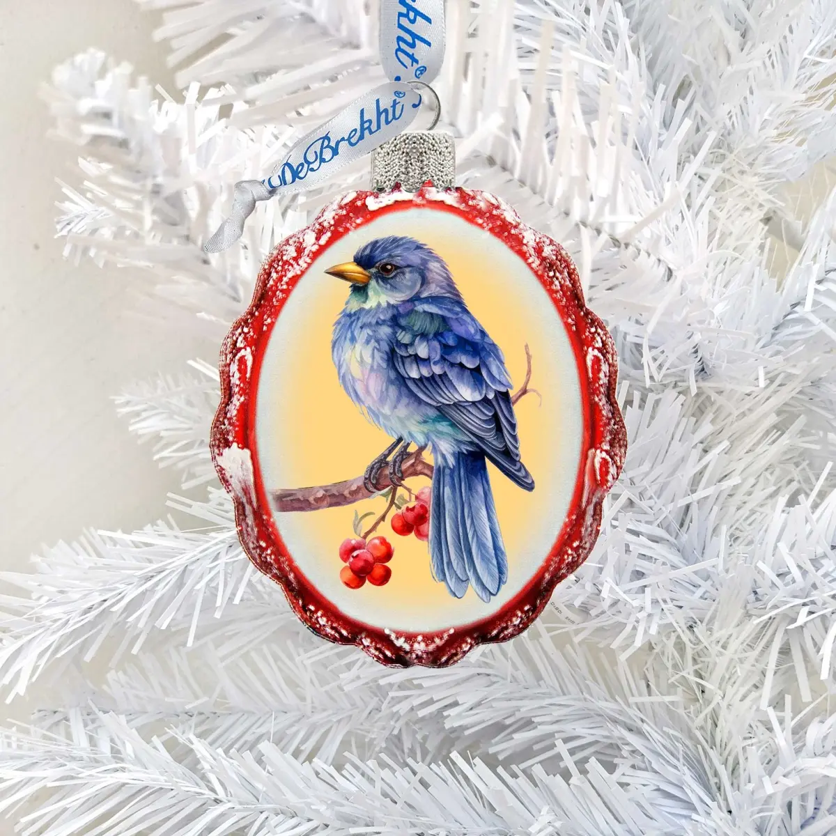 Designocracy 776006 Durable Hand-Blown Handmade Satin Bluebird Mercury Glass Christmas Ornaments - 3x2 in, 0.8 lbs Miniature Wildlife-Themed Decor, Indoor Festive Home Decor with Ribbon, Holiday Gift