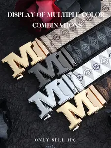 Men's Letter Pattern Automatic Buckle Belt, Fashion Belt for Party, Daily Clothing Decor, Trendy All-match & Exquisite Belt for Birthday Gift, Embossed Belt Buckle