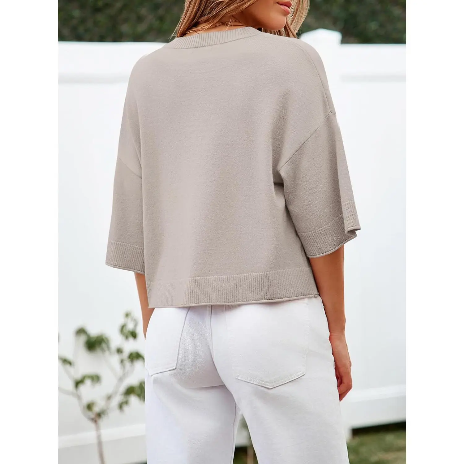 Womens Half Sleeve Cardigan Sweaters Cropped Button Down Tops Oversized Lightweight Ribbed Knit Summer Outfits fashion forward dressed up versatile outerwear contemporary stretch fit