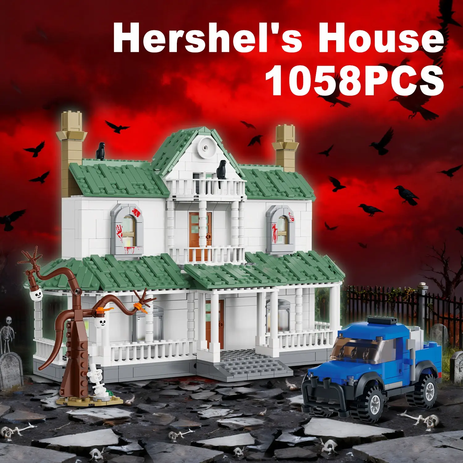 1058PCS Hershel's House Building Blocks Farmstead Truck Tree Horror Movies Street View Assembly Bricks Model Toys Gifts For Holiday Birthday Building Block Set
