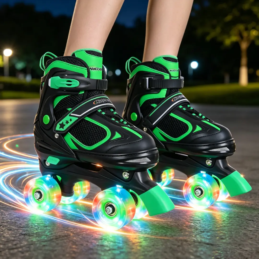 High-Top Quad Roller Skates for 4-6 Years Boys & Girls, 4 Adjustable Sizes, Battery-Powered Light-Up Wheels, ABEC-7 Chrome Steel Bearings, Reinforced Nylon Buckle, Smooth-Gliding Rollerskating Indoor/Outdoor Gear