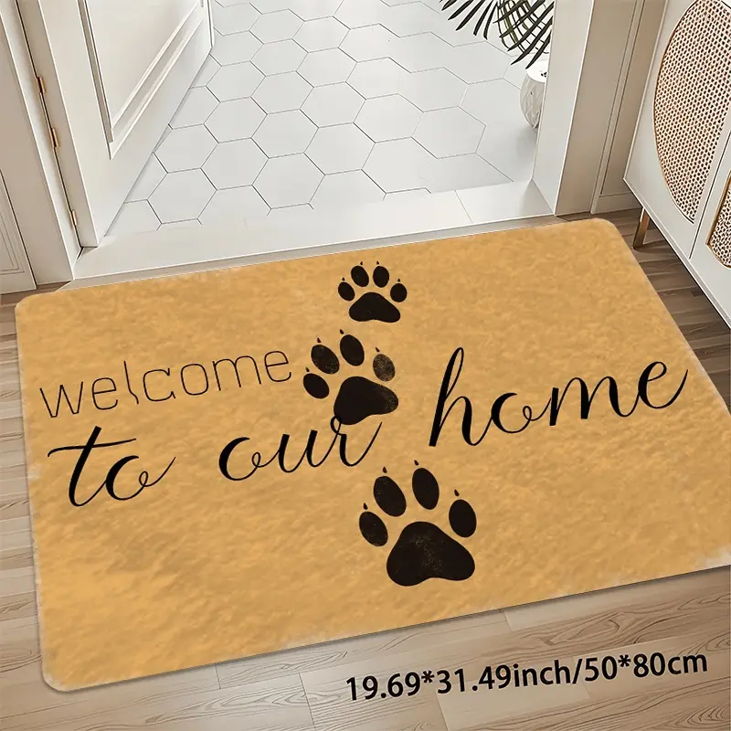 Welcome to Our Home Dog Paw Prints Rug, Household Decorative Rug, Pet Friendly Entryway Door Mat, Velvet 8mm Thick Non-Slip Carpet, Machine Washable Soft Floor Mat for Living Room Bedroom Kitchen Office Outdoor Porch Playroom Home Decor Indoor Outdoor