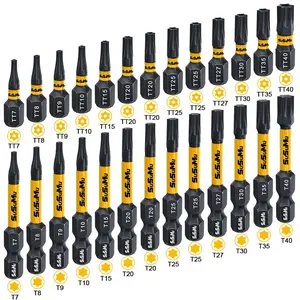 【Clearance Sale】26-Piece Tamper-Proof Star Bit Set | 6 Hollow 1" & Solid 2" S2 Alloy Steel Bits with Yellow Rubber Sleeves — Ideal for Electronics, Mechanical & Auto DIY Repair Tool Kit. Screwdriver Set Men's removable Precision car