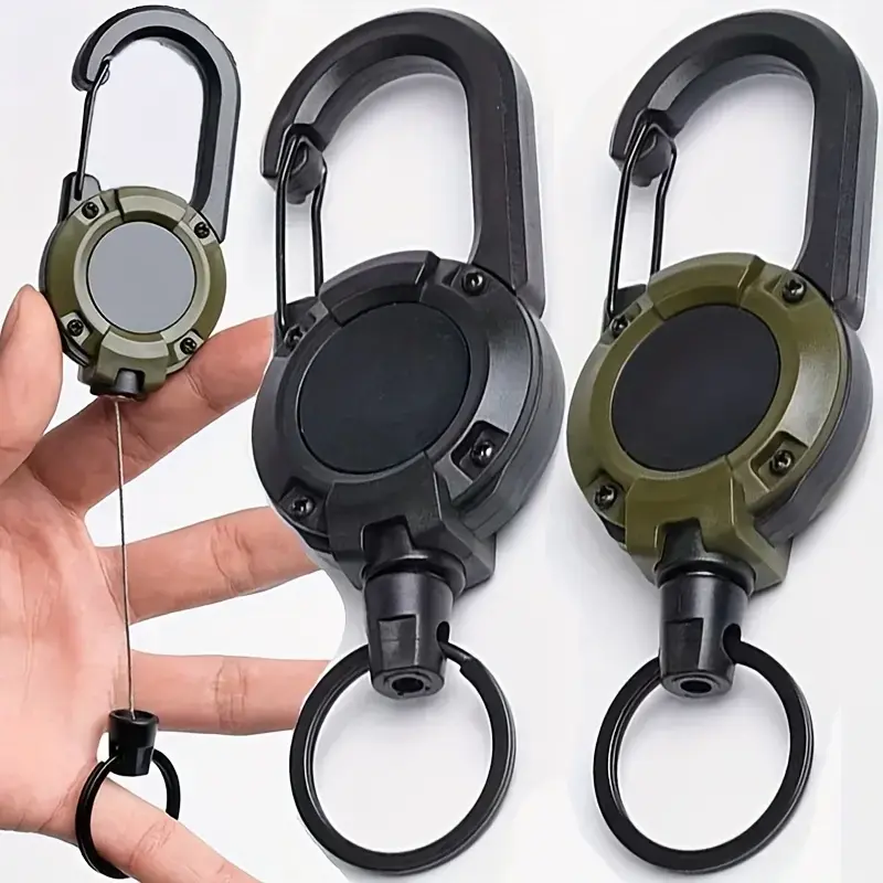 2pcs Retractable Heavy Duty Badge Reels Set,3 In 1 new multifunctional Retractable Pull Reel Carabiner Keychain, Retractable Heavy Duty Badge Reels SetStrong Steel Wire Rope Buckle,Outdoor Sport Keychain Tool keychain accessories,camping essentials