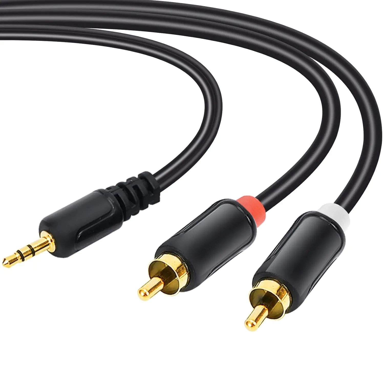 Soft Flexible Analog Stereo RCA Cable - 59in/5ft 3.5mm Headphone Jack to 2 Twin Phono Plugs Audio Split Cable, Enhanced Connectivity for Smartphone, HDTV, Port, Discman, Home Audio Amplifier Auxiliary Input