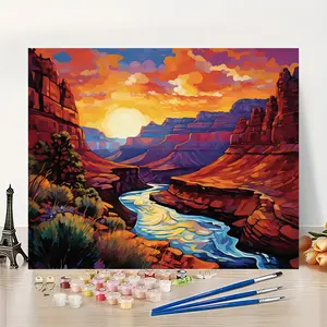 1Pcs Canyon Sunset Scenery - Beginner-Friendly DIY Paint by Numbers Kit, Diy Painting Supplies - 16x20 Inch - Unframed - Coloring by Numbers - Set - Acrylic Numbered Canvas - Ideal for Home Wall Decor and Gifts