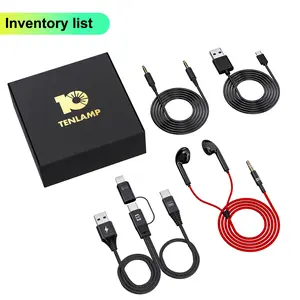 Tenlamp sound card connection cable kit, an accessory pack for the G10 sound card, including an OTG cable, charging cable, and monitoring headphones.