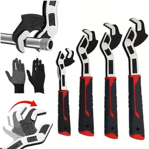 4-Piece Self-Locking Adjustable Wrench Set - 6/8/10/12 Inch Self-Adjusting Pipe Wrench, Non-Slip Grip, Chrome Vanadium Steel (Cr-V)