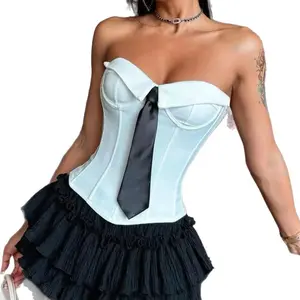 Sexy Crop Top Women Halter Neck Sleeveless Fishbone Corset Camisole Pure Color Tie Front Tank Tops for Club Party Street Style Comfy Bodysuits High-Quality Woman Mini Dress Y2K Edik Ted Black Friday Shop at Primark Club Party Barbie new year outfits