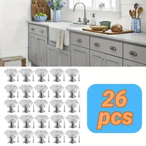 26Pcs Clear Crystal Drawer Knobs,24mm Diamond-Shaped Acrylic Cabinet Knobs Pulls for Kitchen Dresser Drawer and Cupboard storage gift