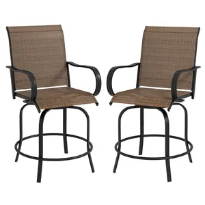 Outsunny Outdoor Bar Stools with Armrests, Set of 2 360° Swivel Bar Height Patio Chairs with High-Density Mesh Fabric, Steel Frame Dining Chairs for Balcony, Poolside, Backyard, Gray