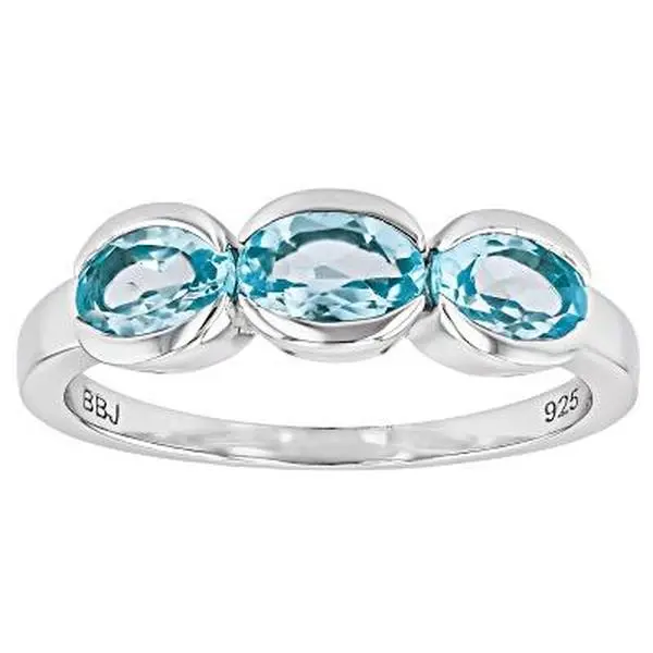 JTV Sky Blue Topaz Platinum Over Sterling Silver 3-Stone Ring 1.53ctw