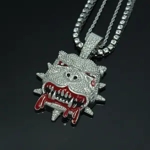 RQSP 20inch Tennis Chain Iced Out Pendant "Bulldog" Necklace Personalized Diamond Jewelry with 20inch Rope Chain Gold/Silver Colour Hip Hop Gifts for Daily Wear Office & Special Occasions Women Men