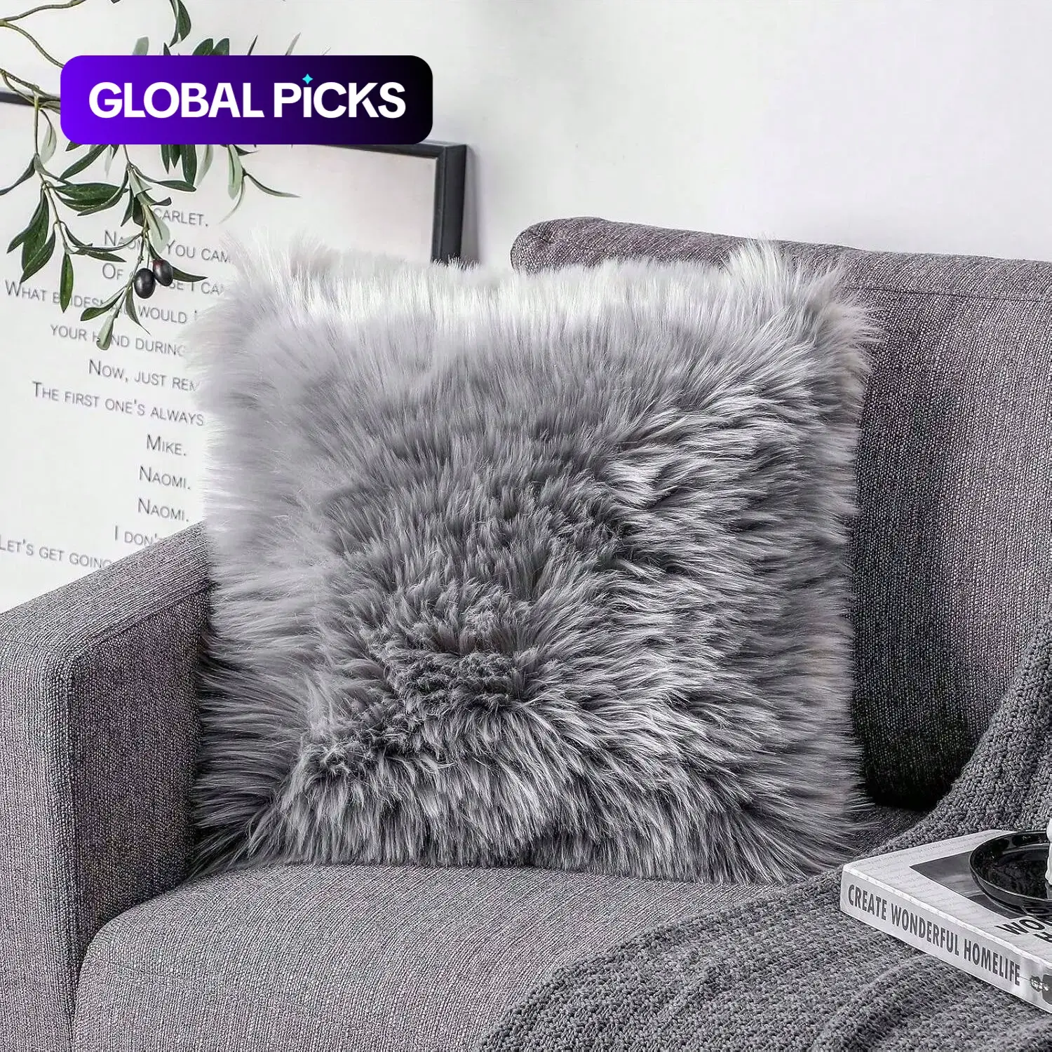 Valentine's Day Faux Wool Plush Pillow Cover, Soft Comfortable Non-Shedding Furry Cushion Cover, Washable Foldable Detachable Cover for Living Room and Bedroom Decor #GLOBAL PICKS