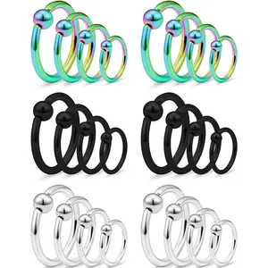 Tragus Hoop Earrings Surgical Steel 16g 14g 12g Captive Bead Ring Lip Septum Hoops Body Piercing Jewelry for Women Men 24 Pieces