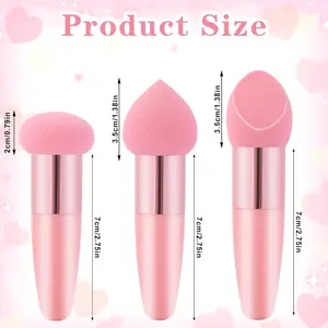 3 Pcs Foundation Applicator,Makeup Sponge with Handle, Pink Beauty Blender,Different Shapes of Makeup Applicator Sponge, Multipurpose Mushroom Powders Puff Dry & Wet Use for Powder Cream