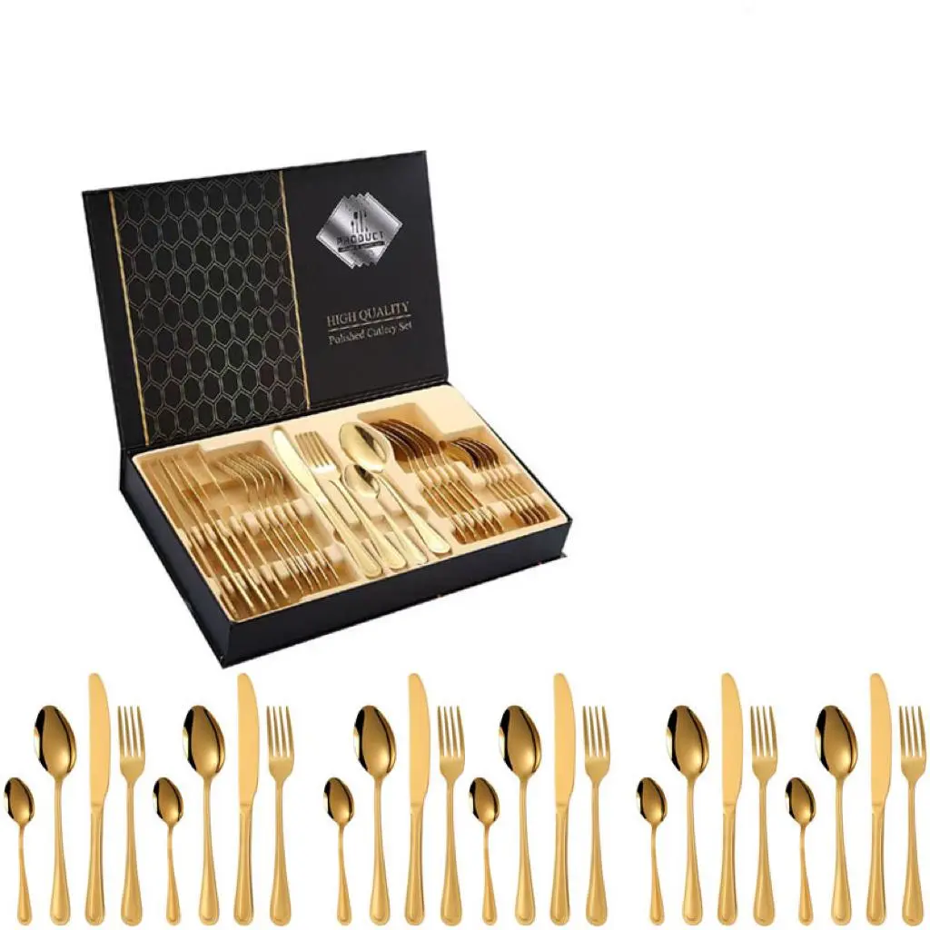 Stainless Steel Cutlery Set, 24pcs/set Including Knife, Fork, Spoon, Dessert Spoon, Tableware Set for Home Kitchen Dining Room, Fork And Spoon Set, Dinnerware Sets, Dinnerware Service Set, Modern Tableware Sets