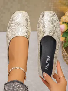 Women's Round Toe Flat Shoes, Casual Flats, Comfortable Soft Sole Slip-On Design, Casual All-Season Textile Upper, Plain Style Low-Cut Sneakers