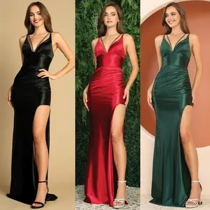 Satin Slit Gown – Red, Black & Emerald Green Formal Dress for Summer Elegance in Every Color Versatile and Stylish for Formal Occasions