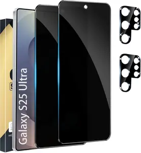 [2+2 Pack] Privacy Screen Protector Compatible with Galaxy S25 Ultra 5G - 2 Tempered Film + 2 Camera Lens Glass, High Clarity, Bubble Free, Anti-Spy Protection - Anti-Shatter Cases Protective