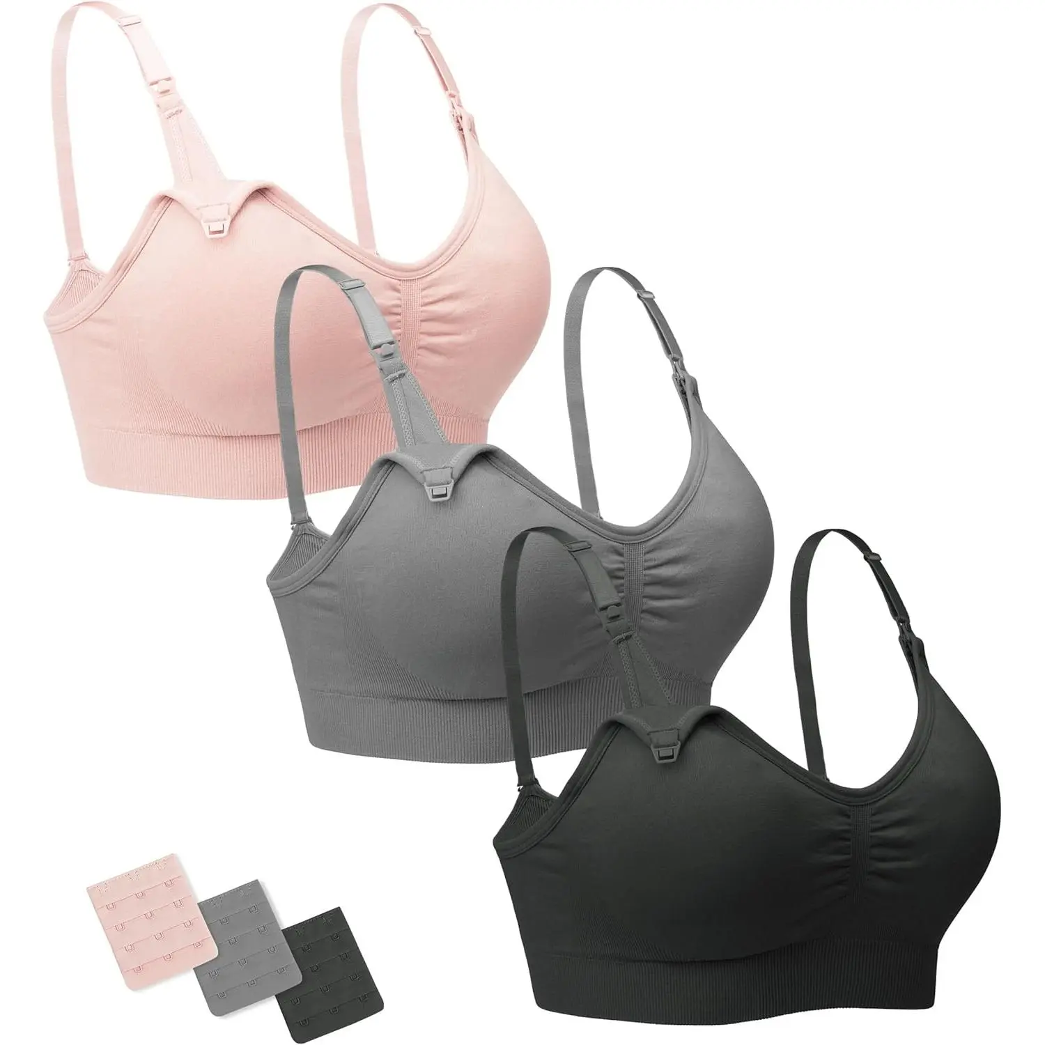 Women's Solid Wireless Maternity Nursing Bra for Pregnancy & Breastfeeding, with Removable Pads, Extenders & Clips, Maternity Bra, Fast Shipping, Small