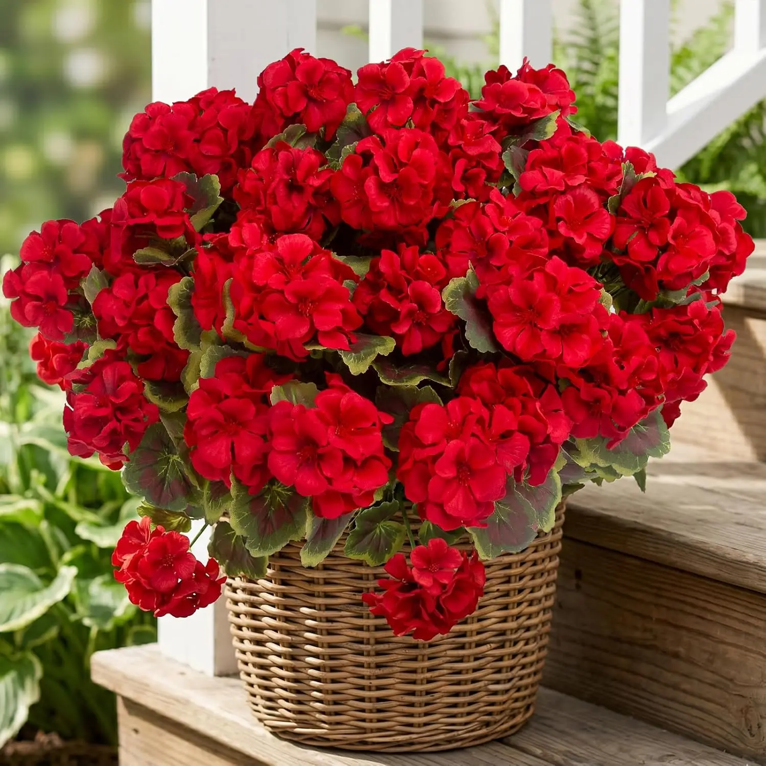 Summerwins 12 Red UV-Protection Waterproof Artificial Geranium Bundles - Silky Adjustable Preppy Plastic Decorative Flowers, Indoor/Outdoor Home Decor Gift for Study Hanging Pots, Porch (Father's Day Suitable)