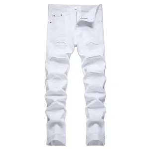 JUNBAOSS Men's Slim Fit Stretch Jeans Patch Ripped Jeans for Men, Distressed Straight Leg Casual Fashion Comfort Flex Skinny Waist Denim Pants, Menswear Classic Soft Streetwear Cotton Fabric Trouser Natural Hipster Personalized Stylish Jeans with Pockets