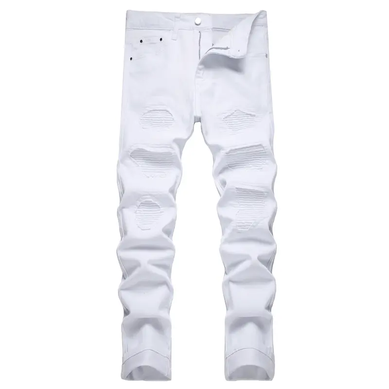 JUNBAOSS Men's Slim Fit Stretch Jeans Patch Ripped Jeans for Men, Distressed Straight Leg Casual Fashion Comfort Flex Skinny Waist Denim Pants, Menswear Classic Soft Streetwear Cotton Fabric Trouser Natural Hipster Personalized Stylish Jeans with Pockets