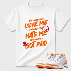 Unisex T-shirt To Match Sneakers Jordan 3 Orange Citrus - I Got Paid. 100% Cotton for Casual Wear. Comfortable Summer Unisex T-Shirt to match Jordan Sneaker. Streetwear Style. urban outfitters