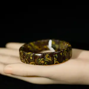 【Golden Breccia bangle(Nvwa stone)】Golden Breccia bangle Fashion Flat Rectangle Loose Beads Double Holes DIY Jewelry Making Strand