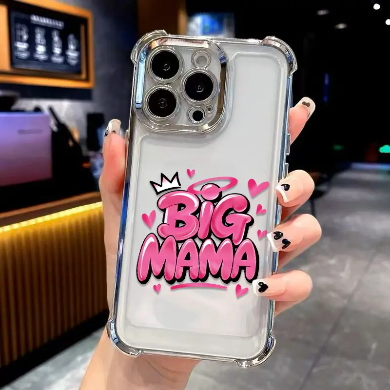 Stylish Big Mam Phone Case Showcasing A Glossy Pink Graffiti Design With Hearts Four-Corner Shockproof Phone Case And Rugged Electroplated Bumpers Made Of Durable Hard Shell And Soft TPU For Full Protection For iPhone 17/16/15/14/13/12/11 X Xs Pro Max