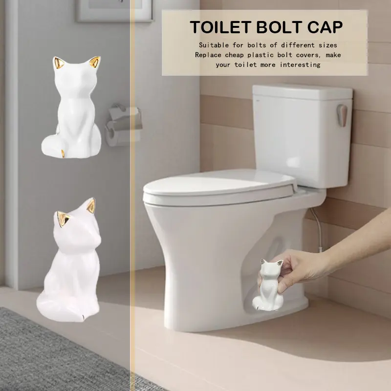 2pcs Toilet Floor Bolt Caps, Cat Shape Ceramic Toilet BoltKnob Covers, Bottom Hidden Toilet Bowl Screw Caps,Decorative Toilet Bolt Caps Animals for Bathroom Toilet SKl Decoration
