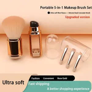 Upgraded portable 5-in-1 retractable makeup brush set, perfectly combined; precise concealer brush, professional eyeshadow brush, lightweight and portable; suitable for makeup enthusiasts, beginners, and frequent travelers; a must-have travel beauty tool